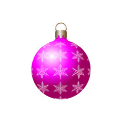 Vector illustration of a New Year's tree decoration. Stacked purple ball with snowflakes.