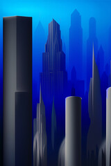 City skyscrapers. Futuristic architecture concept. Blue tones. 