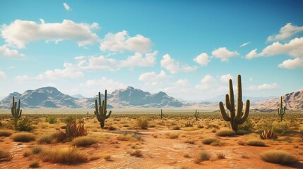 desert landscape photo with cactus, with sunny weather background. generative ai - obrazy, fototapety, plakaty