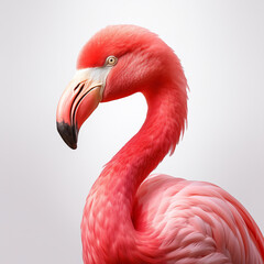 Pink flamingo portrait isolated on white background