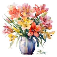 Alstroemeria, Flowers, Watercolor illustrations