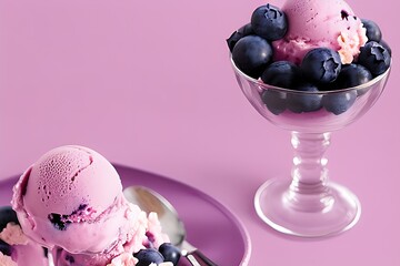 Delicious Blueberry ice cream balls isolated on Colorfull Background
