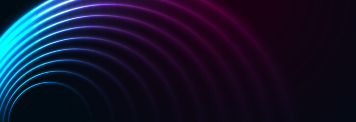 Blue purple neon wavy lines abstract technology background. Futuristic glowing vector banner design