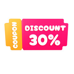 3D Rendered Coupon Discount 30% Isolated on The Transparant Background