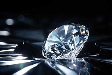 A stunning diamond sitting on top of a shiny surface. This image can be used for jewelry advertisements or as a symbol of luxury and elegance. - obrazy, fototapety, plakaty