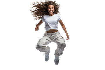 Portrait of a Girl in Air While Jumping Isolated on a Transparent Background