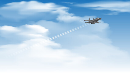 fighter jet flashed across the cloudy blue sky at supersonic speed