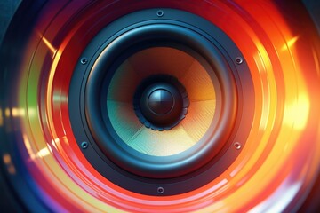 A close-up view of a speaker with a blurry background. This image can be used to illustrate sound...