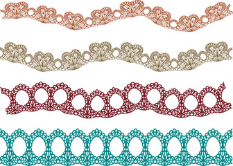 Fototapeta premium SET OF DECORATIVE EMBROIDERY LACE TRIM USED FOR WOMEN AND GIRLS APPAREL DRESSES TOPS AND ACCESSORIES FASHION DESIGN VECTOR ILLUSTRATION