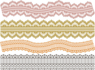 SET OF DECORATIVE EMBROIDERY LACE TRIM USED FOR WOMEN AND GIRLS APPAREL DRESSES TOPS AND ACCESSORIES FASHION DESIGN VECTOR ILLUSTRATION