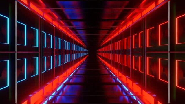 movement through a multi-colored metal corridor. looping abstract animation. 3d render