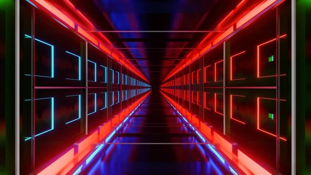 movement through a multi-colored metal corridor. looping abstract animation. 3d render