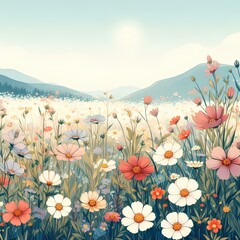 Illustration of flower meadow in spring.