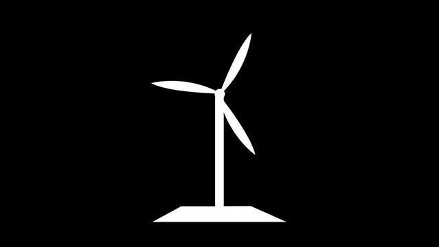 Animated wind turbine icon on black color background.