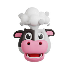 3D Illustration of Mind Blown Cow Animal Emoji