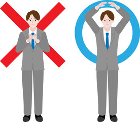 マルバツを伝えるビジネスマンのイラストセット