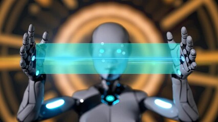 opener video animation with humanoid ai female robot opening hand for title or headline background template - Powered by Adobe