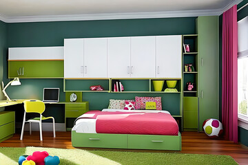 Luxuary Creative Kids Bedroom with Study Table, Interior Design Ideas for Home and Office