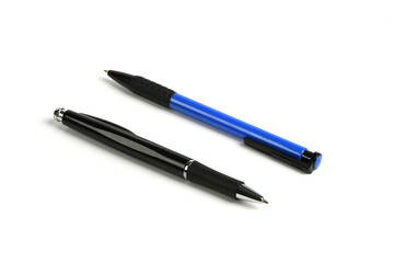 Business blue and black automatic ballpoint pen isolated on white