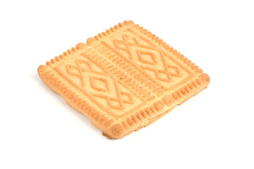 Square shortbread cookies isolated on white background. Stacked butter biscuits for coffee or tee.