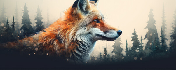 Wild red fox on wite background in wild nature. Fox design or graphic for t-shirt printing. - obrazy, fototapety, plakaty