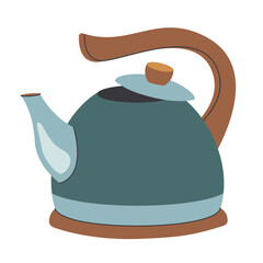 Vector illustration of a kitchen kettle isolated on a white background. Kitchen items and tea party items.