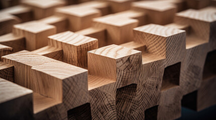 Detailed macro image of a designer solid wood low table. Space for text