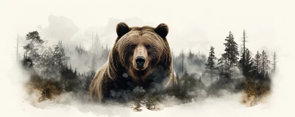 Foto op Plexiglas Wild brown bear design for t shirt printing. on white background. wide banner © Michal