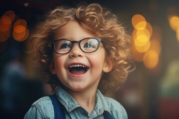 A cute little girl with glasses and a big smile, wearing suspenders. Perfect for showcasing innocence and joy in various settings