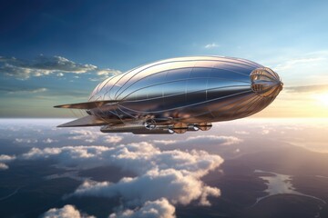 Obraz premium A captivating image of a large silver balloon soaring through the sky. This picture can be used to evoke a sense of adventure and freedom