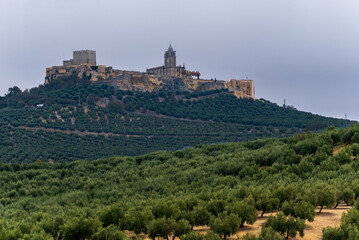 La Mota Fortress, Alcala la Real, Jaen, built in the Nasrid era, surrounded by olive fields, Andalusia.