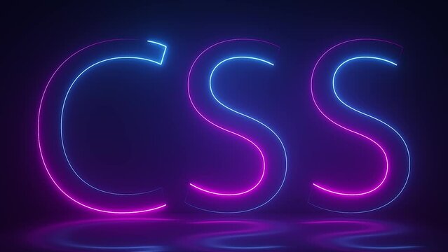 3d render, glowing neon CSS text animation on dark background
