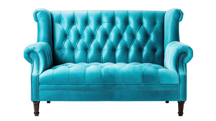 Blue Suede Loveseat Isolated on Transparent or White Background, PNG