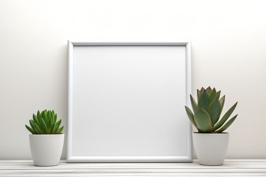 Small Succulent Plant And empty frame At home