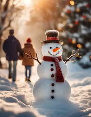 Snowman with Winter Setting and Family