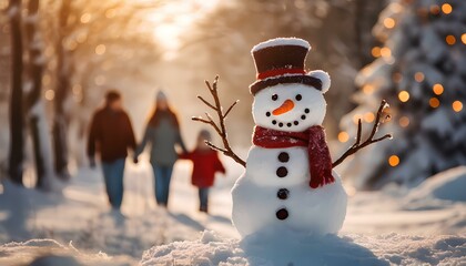 Snowman with Winter Setting and Family