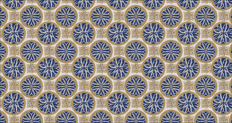 pattern,vector seamless pattern with flowers, Abstract seamless luxury dark blue and gold geometric pattern background