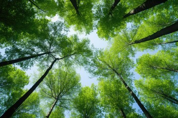 Looking Up At Green Tree Tops In Italy