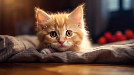 Cute innocent fluffy cat. Generative AI.