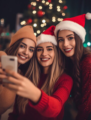 Friends celebrating christmas. Generative AI.