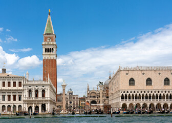 Venice St Mark's square embankment with Campanile and Doge's Palace - obrazy, fototapety, plakaty