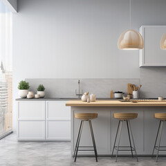 Mockup of a modern open-plan kitchen, stylish and practical.