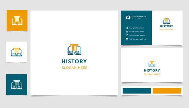 History logo design with editable slogan. Branding book and business card template.