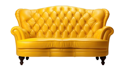 Yellow Retro Couch Isolated on Transparent or White Background, PNG