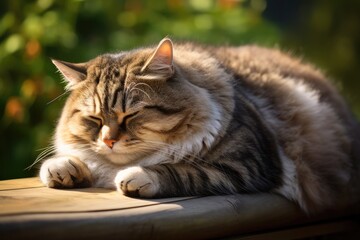 Overweight Cat With Diabetes And Sedentary Lifestyle, Against Green Background