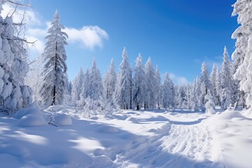 Fototapeta premium Panoramic View Of Snowy Winter Landscape