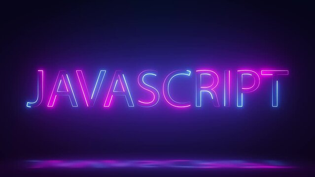 3d render, glowing neon javascript text animation on dark background
