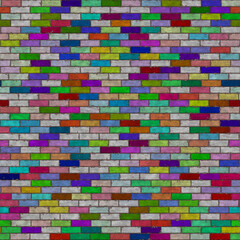 Brick drawing. Colorful brick wall seamless background- texture pattern for continuous replication.