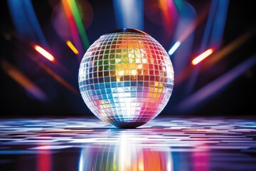 Silver Disco Ball, Sparkling And Reflecting Colorful Lights