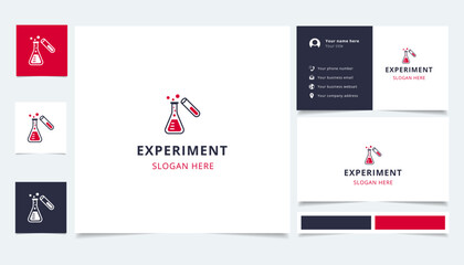Experiment logo design with editable slogan. Branding book and business card template.